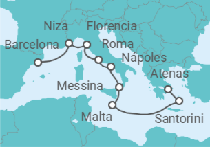 Itinerario del Crucero Un viaje a Santorini, Sicilia y la Riviera - Explora Journeys