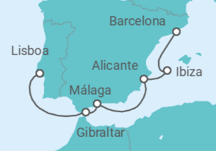 Itinerario del Crucero Un viaje de Lisboa a Barcelona por la costa sur de la Península Ibérica - Explora Journeys