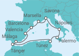 Itinerario del Crucero Francia, Italia, Túnez, Marruecos, España - Costa Cruceros