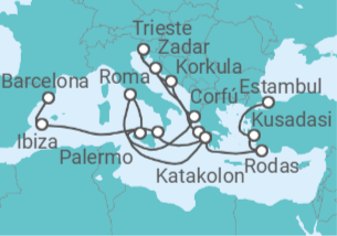 Itinerario del Crucero Mediterráneo, Islas Griegas y Adriático - Cunard