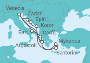 Itinerario del Crucero Italia, Grecia, Montenegro, Croacia - Costa Cruceros