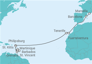 Itinerario del Crucero Desde Marsella a Fort de France - MSC Cruceros
