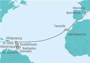 Itinerario del Crucero Desde Marsella a Guadalupe - MSC Cruceros