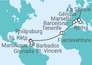 Itinerario del Crucero Desde Génova a Fort-de-France - MSC Cruceros