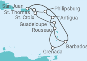 Itinerario del Crucero Aventurero del Caribe Sur - Princess Cruises