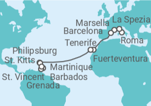 Itinerario del Crucero Desde Civitavecchia a Fort-de-France - MSC Cruceros
