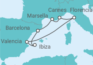 Itinerario del Crucero Italia, España y la Costa Azul - Virgin Voyages