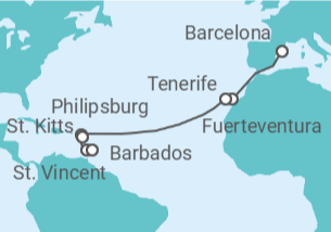Itinerario del Crucero Desde Barcelona a Bridgetown - MSC Cruceros