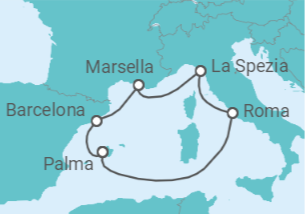 Itinerario del Crucero España, Francia, Italia - AIDA