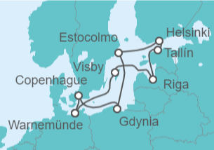 Itinerario del Crucero Suecia, Letonia, Estonia, Finlandia, Polonia, Dinamarca - AIDA