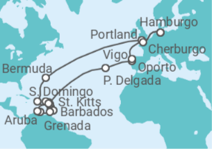 Itinerario del Crucero Bermudas, República Dominicana, Saint Maarten, Santa Lucía, Barbados, Curaçao, Bonaire, San Eusta... - AIDA