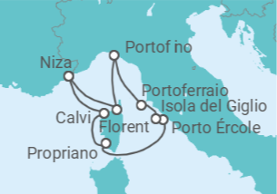 Itinerario del Crucero Italia, Francia - Ponant