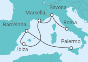 Itinerario del Crucero Italia, Francia, España - Costa Cruceros