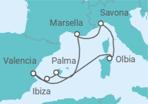 Itinerario del Crucero España, Francia, Italia - Costa Cruceros