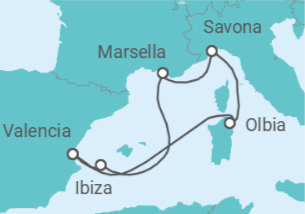 Itinerario del Crucero España, Francia, Italia TI - Costa Cruceros