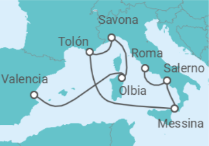 Itinerario del Crucero Desde Civitavecchia (Roma) a Valencia - Costa Cruceros
