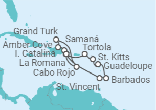 Itinerario del Crucero República Dominicana, Bahamas, San Vicente e Islas Granadinas, Barbados, Guadalupe, San Cristó... TI - Costa Cruceros