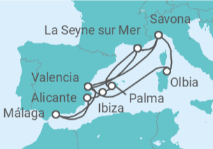 Itinerario del Crucero Francia, Italia, España - Costa Cruceros