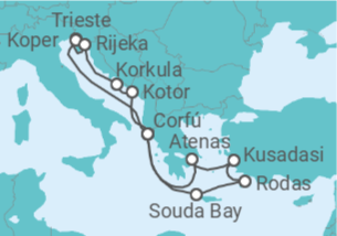 Itinerario del Crucero Italia, Eslovenia, Montenegro, Grecia, Turquía - AIDA