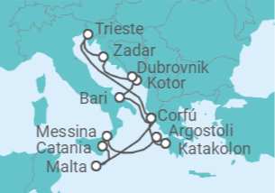 Itinerario del Crucero Malta, Italia, Grecia, Montenegro, Croacia - AIDA