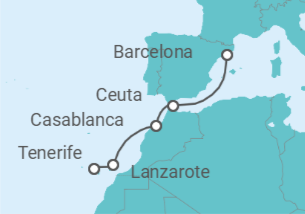 Itinerario del Crucero Un viaje desde las costas mediterráneas hasta Marruecos y las Islas Canarias - Explora Journeys