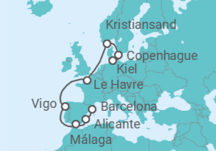 Itinerario del Crucero Dinamarca, Francia, España TI - Costa Cruceros