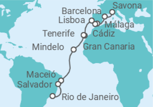 Itinerario del Crucero Desde Savona a Río de Janeiro  TI - Costa Cruceros