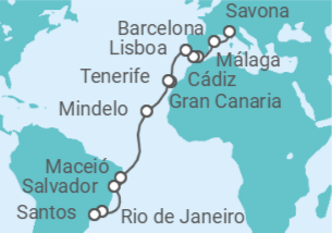 Itinerario del Crucero Desde Savona a Santos TI - Costa Cruceros