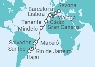 Itinerario del Crucero Desde Italia a Brasil TI - Costa Cruceros