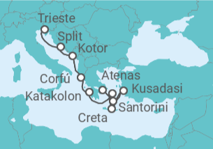 Itinerario del Crucero Mediterráneo con Islas Griegas y Adriático - Princess Cruises