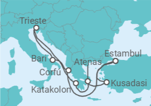 Itinerario del Crucero Ruta de Dioses y Sultanes II - con vuelos - MSC Cruceros