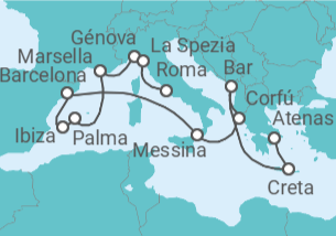 Itinerario del Crucero Mediterráneo Occidental con Grecia e Italia - Princess Cruises