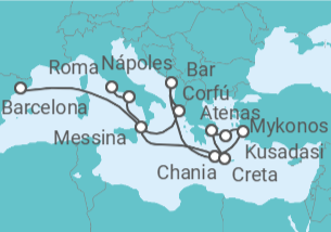 Itinerario del Crucero Mediterráneo con Grecia, Turquía y Adriático - Princess Cruises
