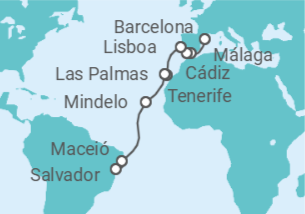 Itinerario del Crucero España, Portugal, Cabo Verde, Brasil - Costa Cruceros