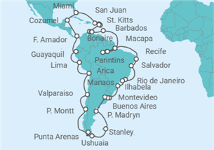Itinerario del Crucero Grand Voyage Sur América - Silversea