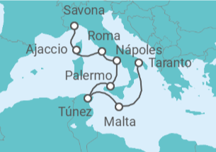 Itinerario del Crucero Malta, Túnez, Italia, Francia TI - Costa Cruceros