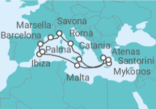Itinerario del Crucero Italia, Grecia, Malta, España, Francia TI - Costa Cruceros
