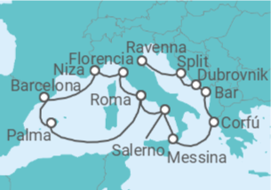 Itinerario del Crucero Mediterráneo: España, Italia y Grecia - NCL Norwegian Cruise Line