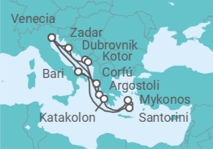 Itinerario del Crucero Italia, Grecia, Croacia, Montenegro TI - Costa Cruceros