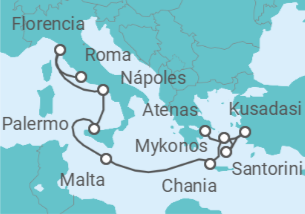Itinerario del Crucero Mediterráneo: Roma a Atenas - Virgin Voyages