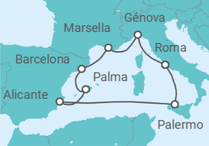Itinerario del Crucero Italia, Francia, España TI - Costa Cruceros