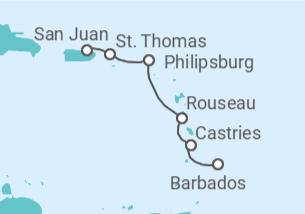 Itinerario del Crucero Vacaciones en el Caribe Sur con Santa Lucía - Princess Cruises