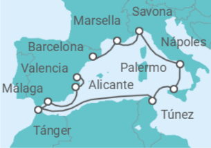 Itinerario del Crucero Francia, Italia, Túnez, Marruecos, España - Costa Cruceros