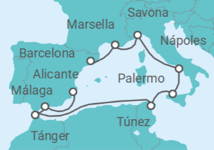 Itinerario del Crucero Francia, Italia, Túnez, Marruecos, España TI - Costa Cruceros