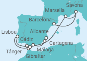 Itinerario del Crucero España, Marruecos, Gibraltar, Portugal, Francia, Italia - Costa Cruceros