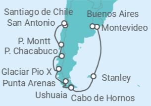 Itinerario del Crucero Viaje completo Patagonia y Tierra de Fuego - con vuelos - Holland America Line
