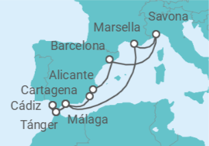 Itinerario del Crucero Marruecos, España, Francia, Italia - Costa Cruceros