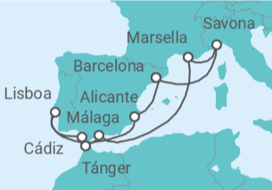 Itinerario del Crucero España, Portugal, Gibraltar, Francia, Italia - Costa Cruceros