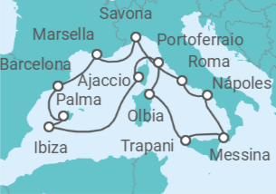 Itinerario del Crucero Francia, Italia, España TI - Costa Cruceros