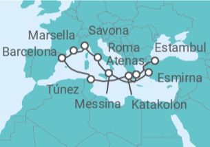 Itinerario del Crucero Francia, Italia, Turquía, Grecia, Túnez TI - Costa Cruceros